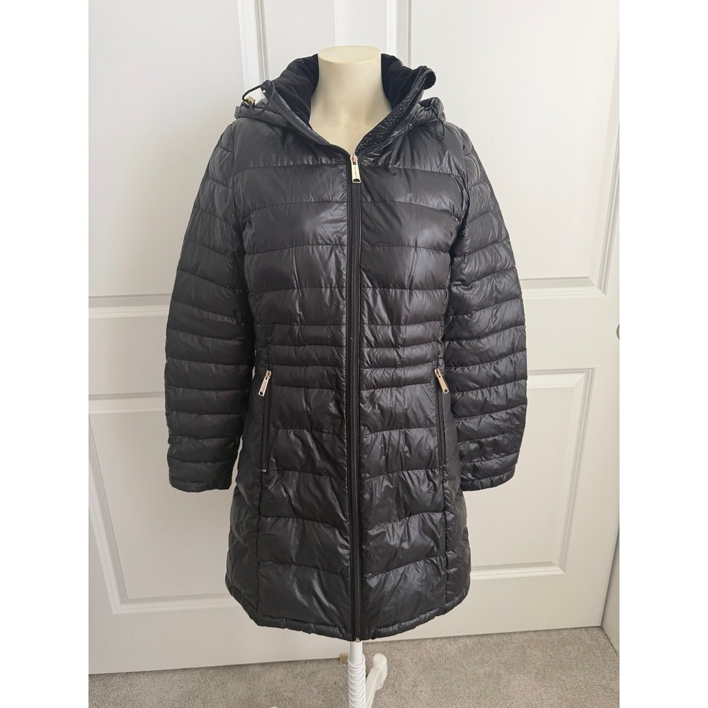 Andrew Marc Black Packable Down Puffer Jacket Hooded Women Medium